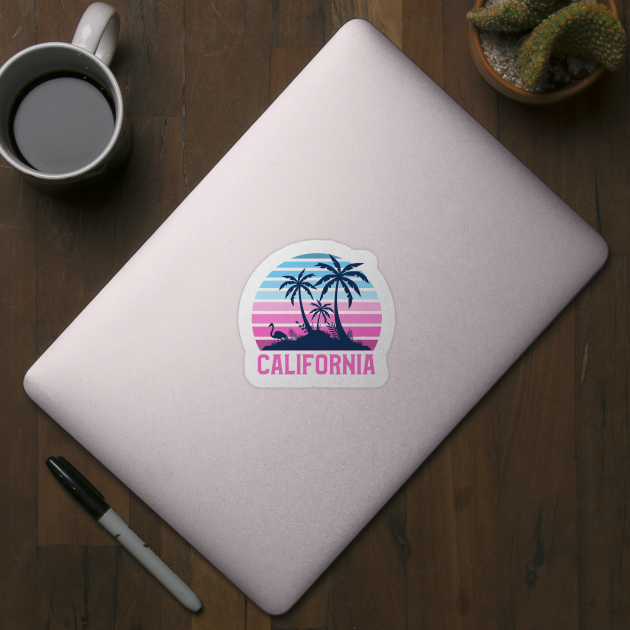 California Sunset, Orange and Blue Sun, Gift for sunset lovers T-shirt, Palm Trees Pink and Blue by AbsurdStore